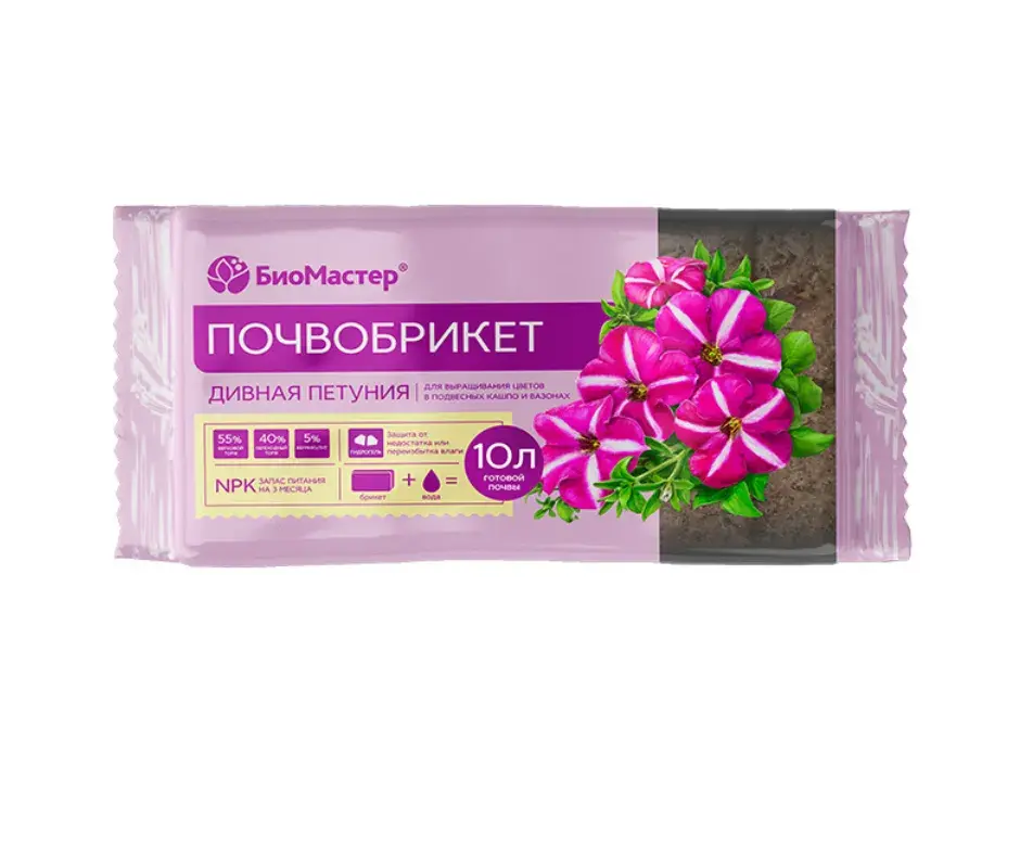 Хөвдөн хөрс БИОМАСТЕР (Почвобрикет Дивная петуния) 10л шахмал 