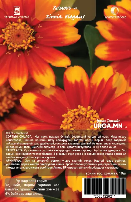 Хөмөөс -  Zinnia Elegans   Zahara цуврал Нарны туяа /бүрэлтгүй/